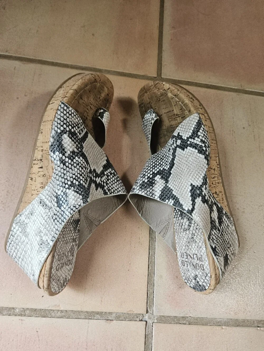 Donald Pliner Gretta Grey Snake Print Cork Wedge Sandals